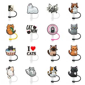 cat straw cover topper silicone accessories cover charms reusable splash proof drinking dust plug decorative DIY your own 8mm straw