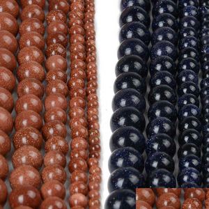 Stone 4 6 8 10 12Mm Natural Gold Sand Beads Loose Dark Blue Sandstone Round For Diy Jewelry Drop Delivery 202 Dhzkx