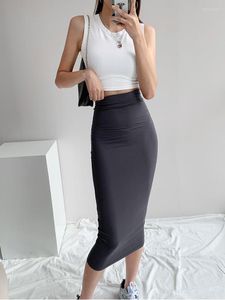Юбки эластичные тонкие для женщин с высокой талией 2023 женская прямая летняя юбка миди корейская
