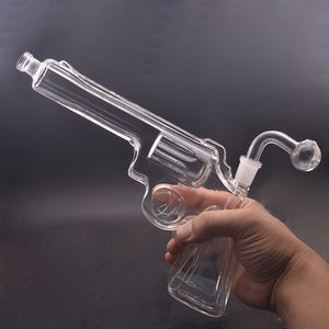 Unikt Heady Glass Oil Burner Bongs Gun Shape Style Hookahs Water Pipes 14mm Female Dab Rigs Beaker Bong With Downstem Oil Burner Pipe