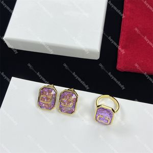 Earrings de charme de pedras preciosas elegantes Rings Jóias Conjuntos de jóias letra letra Gold Diamond Brincos com caixa