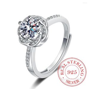 Cluster Ringe 925 Sterling Silber Sechs Zirkon Blume Finger Ring Klassische Schmuck Für Frauen Mädchen Hochzeit Party Weihnachten Bague Femme