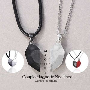 Pendant Necklaces Fashion Romantic Colorful Magnetic Heart Shape ing Stone Couple Pendant Necklace for Men Women Cute Love Jewelry for Lover P230327