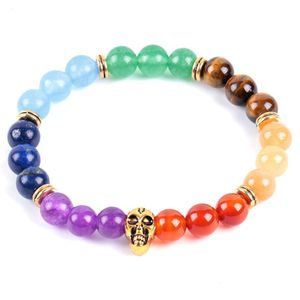 Bärad naturlig läkning Reiki 7 Chakra Energy Diffuser Armband Yoga Mala Pärlor Guldfärg Skeleton Meditation Bangle smycken Drop de Dh5qn