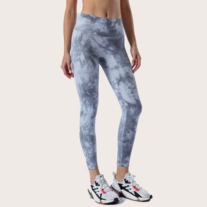 LL Tie-dye Yoga Leggings Push Fitness Skin-friendly Cintura Alta Sem Costura Alinhar Legging Hip Lift Tie-tingido Casual Capris Nona Calça Calças de Jogging LL543