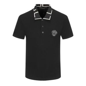Дизайнерская мужская рубашка-поло черно-белого цвета, роскошная, с короткими рукавами и строчкой, 100% хлопок, классическая вышивка с алфавитом, деловая повседневная мода с лацканами, облегающая посадка