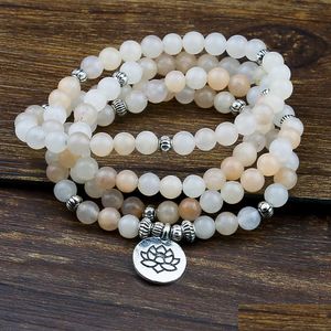 Perlen 6 mm 108 Gebetsperlen Mala Armband rosa Aventurin umwickelte Handgelenke Lotus Charm für Unisex Buddha Yoga Schmuck Drop Del Dhue3