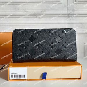Carteiras em relevo com zíper carteira feminina masculina de couro designer bolsa de luxo moda estilo clássico com zíper porta-cartões porta-cartões porta-moedas com caixa