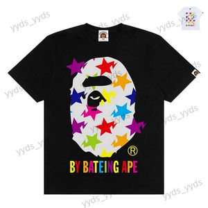 Men's T-Shirts Ins super fire t-shirt ape human head color star letter print round neck loose fitting male and female student short sleeve T230328