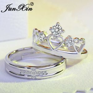 Anel de noivado masculino e feminino ajustável Junxinanillo com anel simples em forma de coração e jóias de casamento da coroa Melhor presente 8 estilos Z0327