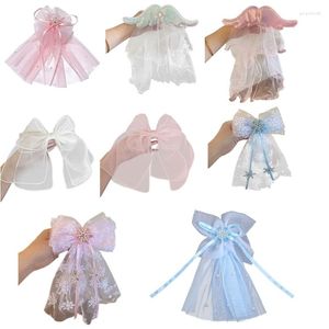 Copricapo per la testa Velo Ragazza Copricapo Fata Principessa Accessori per capelli Bowknot Barrettes Archi Clip Coda di cavallo Tornante