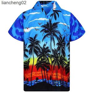 Męskie koszule 2022 Hawajskie koszuli Mężczyźni 5xl luźne koszule męskie mody Palm Tree Printed Beach nosza top samotna kubańska koszulka kołnierza W0328