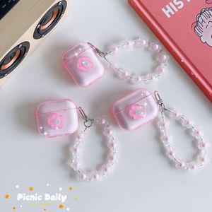 Flower Pink Soft TPU Cases For Airpods Pro 2 Air pods 3 1 2 Fashion Air Pod Airpod Pro2 3gen Clear Cell Phone Ear Earphone Accessories Protector Cover With Lanyard