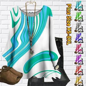 Koszule damskie 2023 Casual Tee Shirt Abstract Druk z długim rękawem jesień Kobiety za Vintage T-shirt okrągły kołnierz eleganckie topy Wint 9D