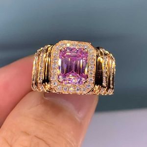 バンドリングHuitan Cubic Zirconia Engagement Ring Pink Aesthetic Women's Dress Gold Band Luxury Wedding Ring New Design Fashion Jewelry Z0327