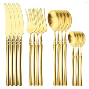 Zestawy naczyń obiadowych 4set 18/10 Zestaw sztućców ze stali nierdzewnej Matte złoty vintage Knife Fork Tea łyżka stołowa Patry Kitchen Silverware