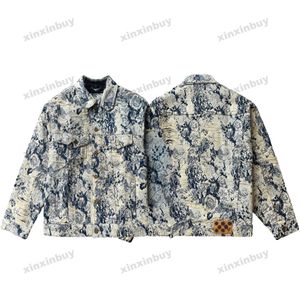 xinxinbuy men designer coatジャケット破壊花植物文字長袖の女性ブラックカーキs-2xl