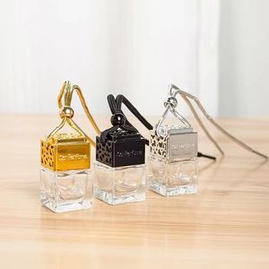 Party Favor Cube Hollow Car Perfume Bottle diffusers Rearview Ornament Hanging Air Freshener For Essential Oils Diffuser Fragrance Empty Glass Bottle Pendant C21