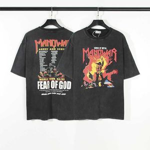 Vintage Muscle Men Heavy Metal Rockband Limited Heavyweight Wash Water Vtg Old Short Sleeve T-shirt Fog