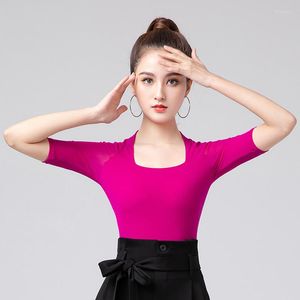 Stage Wear Latin Dance Tops Women Short Sleeve 2023 Summer Practice Clothes Adult Black Blue Shirts Ballroom Dancing Costume