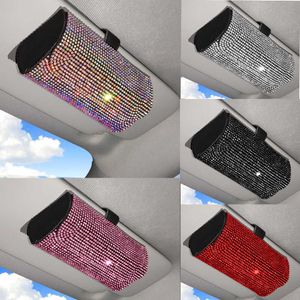 Custodie per occhiali da sole Borse Custodia per occhiali da auto con strass Scatola portaoggetti per occhiali da sole 7 colori Accessori interni per auto in cristallo Visiera parasole Porta occhiali J230328