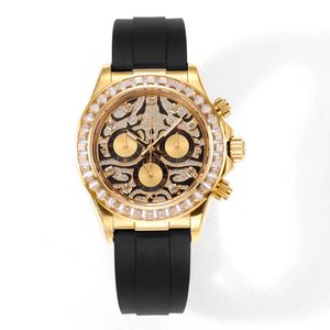 مشاهدة رجال مشاهدة 7750 Diamond Wristwatch متعددة الوظائف الحركة الميكانيكية حزام المطاط الياقوت مونتر دي لوكس