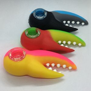 Colorful Crab Clamp Style Pipes Silicone Herb Tobacco Oil Rigs Glass Multihole Filter Bowl Portable Handpipes Smoking Cigarette Hand Holder Tube