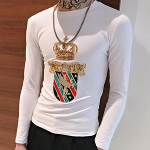 Men's T Shirts Sequins Decoration Shirt White Black Autumn All-match Round Neck Full Sleeve Slim Fit T-shirt Royal Men