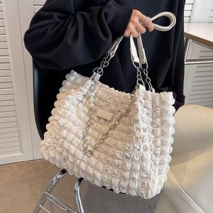 Evening Bags Pleated Design Cloth For Women 2023 Casual High Capacity Tote Bag Beaded Messenger Shoulder Ladies Big Shopper