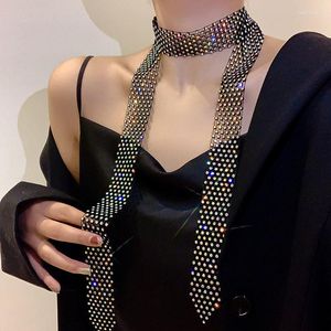 Choker European And American Exaggerated Shiny Multi-Drainage Rhinestone Long Tassel Collar Vintage Black Neck Band Necklace For Women