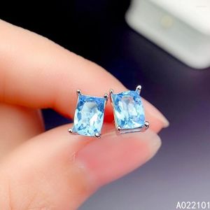 Stud Küpe Kjjeaxcmy Fine Jewelry 925 Gümüş Doğal Mavi Topaz Kız Noble Satış Kulak Destek Testi Çin Stili