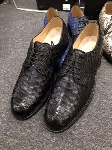 Dress Shoes 2023 Genuine Real Python Skin Men Shoe Luxury Quality Lace Up Black Color Snake Leather Business