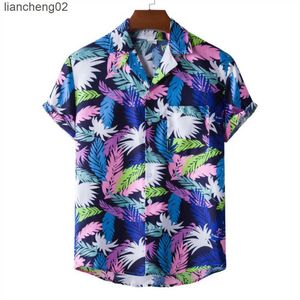 Herren Freizeithemden M-3XL Sommer Hawaiihemden Tropische Blumen Herrenoberteile Lässige Kurzarm Baumwollknopf Chemise Lose Urlaubsstrandbluse W0328