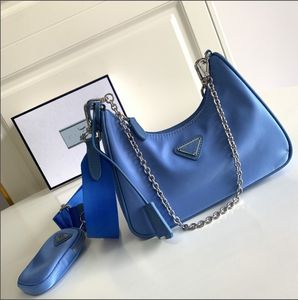 Satış 3 parçalı erkek kadın lüksler tasarımcıları çantalar yüksek kaliteli çanta cleo hobo cüzdanlar naylon zincir bayan el çantası crossbody totes moda cüzdan çantası yan 627