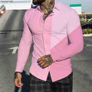 Мужские повседневные рубашки 2022 Мужская розовая рубашка Осенняя повседневная обстановка оборотная уличная одежда