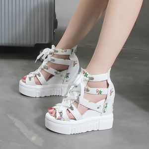 Sandals INS Print Leisure Wedge s Shoes Summer Women Platform Shoelaces High Heels Casual Woman 230328