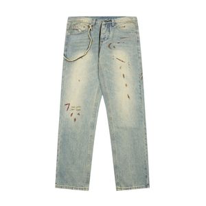 Мужские брюки модные бренды джинсы с высокой талией с прямой джинсовой джинсовой ткани качество винтажных отверстий для мужчин женщин 230328