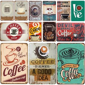 Shabby Chic Coffee Art Painting Sign Plaques Metal Signs Vintage Bar Cafe Kitchen Decoration Plate Retro Poster Art Painting Plate 30X20cm W03