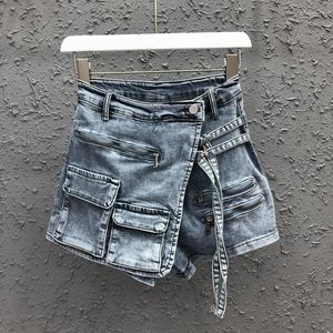 Women's Shorts High Street Cargo Patchwork Denim Skirt Pants Women's Irregular Retro Design Leisure Loose 2023 Spring