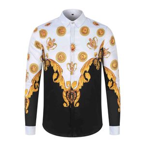 2023 Camicia slim da uomo stilista di moda 3D Medusa nero oro stampa floreale abito da uomo manica lunga da lavoro Camicie casual