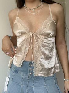 Canotte da donna 2023 Summer Lace Canotta Top Beige senza maniche con scollo a V Canotta slim fit Sweet Sexy Fashion Crop