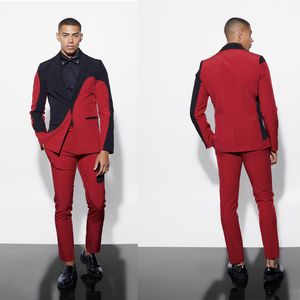 Red Suits Men Slim Fit Formal Wedding Tuxedos Groomsman Black Lapel Blazer Sets Tailored Made Male Fashion Clothing