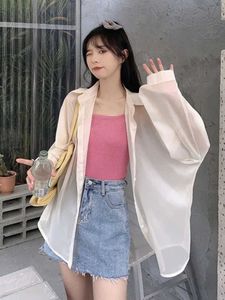 Kadınlar bluz gömlekleri houzhou kadınlar rahat gömlek gevşek şifon yaz güneş kremi gömlek uzun kollu ofis bayan moda kadın katı bluz sokak kıyafeti y2303