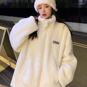 Damenjacken Frühling und Herbst dünne lose Lammwolle Sweatershirt übergroße Frauen koreanische Teddy Fleece weibliche Mode Kausalmäntel