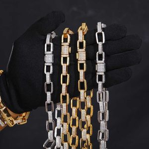 Fancy Design 11mm Real Gold Plated Copper CZ Zircon Cuboid Iced Out Miami Cuban Link Chain Halsband för män