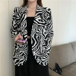 Women's Suits 2023 Spring Autumn Korean Version Of Women's Cool Wind Zebra Pattern Suit Collar Medium Length Chiffon Design Sense Coat