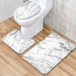 Mattor marmor toalett lock golvmatta badrum matta 3 bitar/set innesluten matta badrum dörr matta flanell absorberande mjuk badrum matta 230329