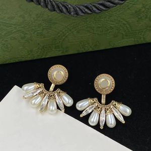 Stud Drop New Water Shaped Studörhängen Aretes Orecchini Pearl Crystal Luxury Designer Ladies Earrings Women's Party Gift Jewelry