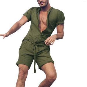 Herrbyxor herrar vår solida färg kort ärm casual jumpsuit nätter för män