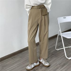 Mäns kostymer Blazers 2023 Autumn Elastic midja Casual raka byxor Lossa svart/khaki färgbyxor utan bälte mens formell kostym